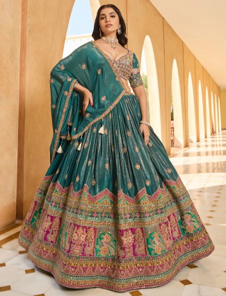 Rama green lehenga choli in silk
