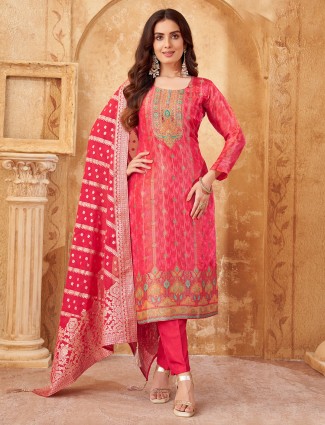 Red beautiful silk salwar suit with zari work