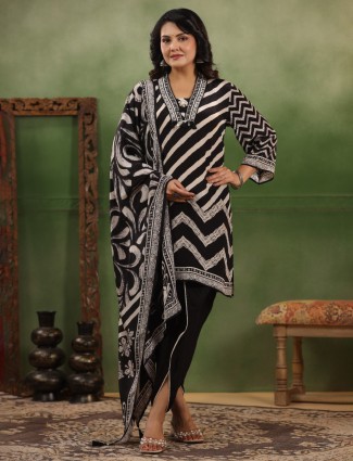 Black stunning satin kurti set with print