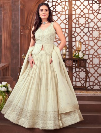 Latest cream silk lehenga choli