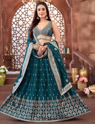 Rama blue embroidery lehenga choli for women