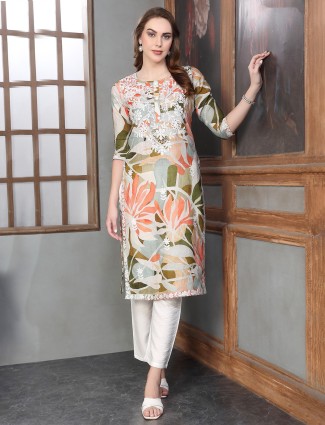 Multicolor cotton silk kurti set with print for women