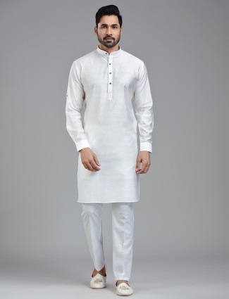 Stunning white kurta suit for festive wear