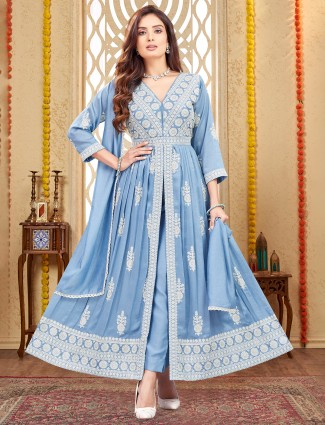 Stunning satin off-white salwar suit