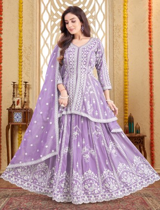 Latest light purple silk festive wear lehenga suit