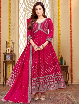 Exclusive magenta silk anarkali salwar suit for women