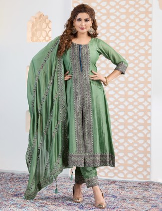 Pastel green silk wedding style salwar suit