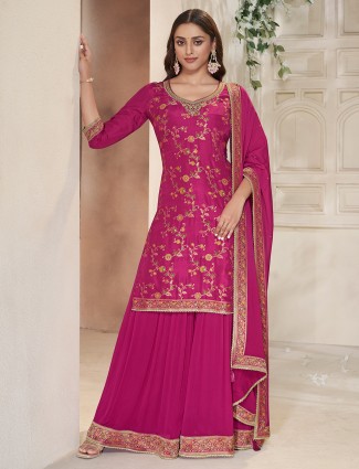 Rani color silk palazzo salwar suit for women
