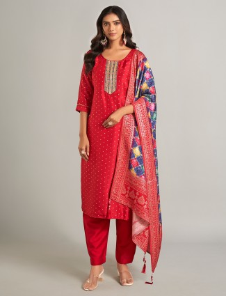 Trendy red silk lehenga salwar suit