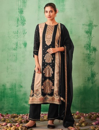 Stunning black cotton silk printed kurti set