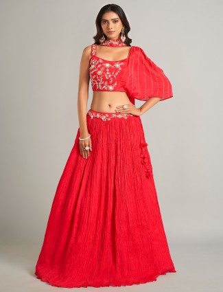 Trendy red laycra lehenga choli