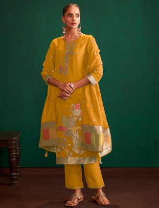 Awesome yellow cotton casual kurti set for women