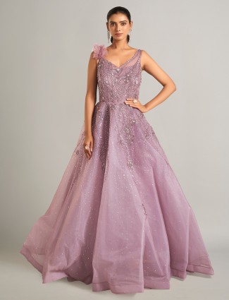Party wear purple net gown