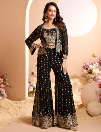 Georgette palazzo suit with black crop top style
