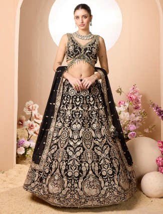 Georgette black navratri style lehenga choli