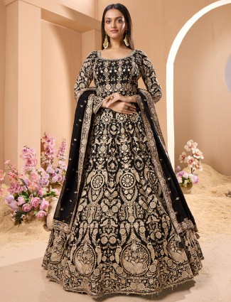 Elegant black georgette anarkali suit for a reception
