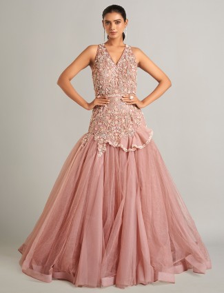 Peeach floor length net gown for party