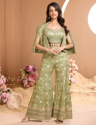 Gorgeous green silk palazzo suit with jacket style