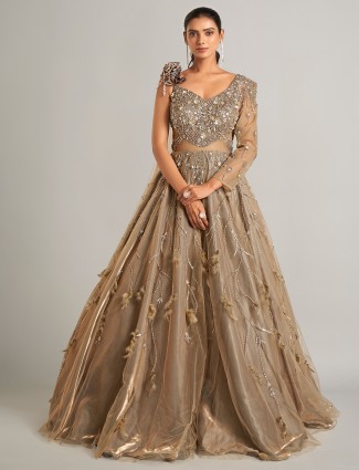Gorgeous beige net designer gown