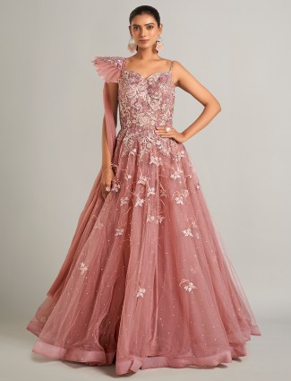 Brown net designer reception wear gown