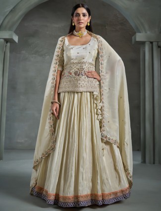 Cream silk lehenga choli for reception