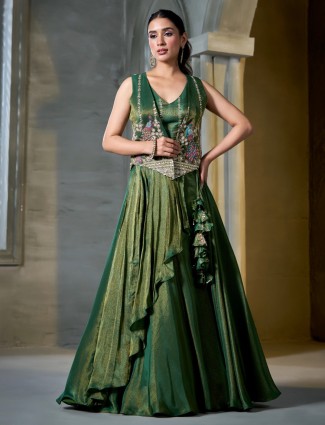 Green silk lehenga choli for wedding with jacket style