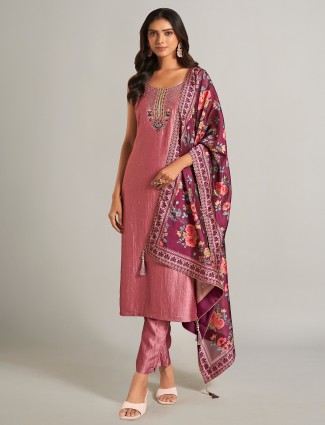 Onion pink silk salwar suit for women