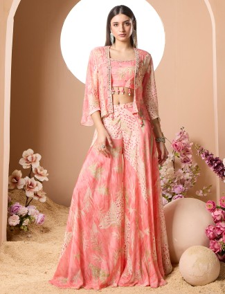Cotton silk palazzo suit in a pink crop top style