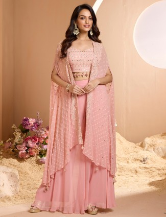 Gorgeous women designer palazzo suit in pastel pink
