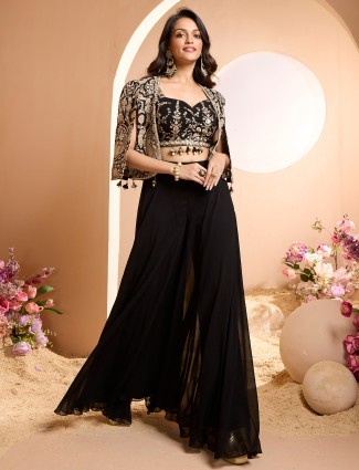 Gorgeous palazzo suit with a black cotton silk jacket style