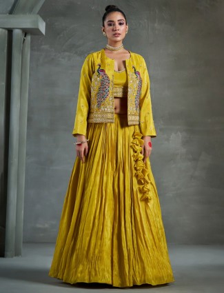 Lemon yellow silk lehenga choli