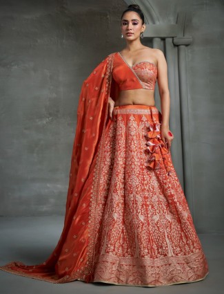 Classy orange silk lahenga choli