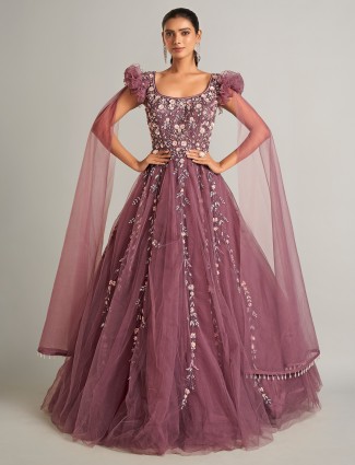 Wine designer gown in soft net