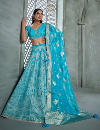 Trendy aqua silk lehenga choli