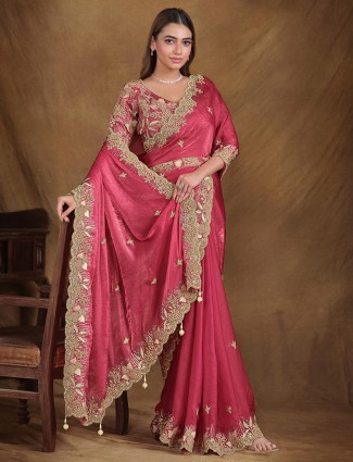 Attractive blush pink satin silk saree