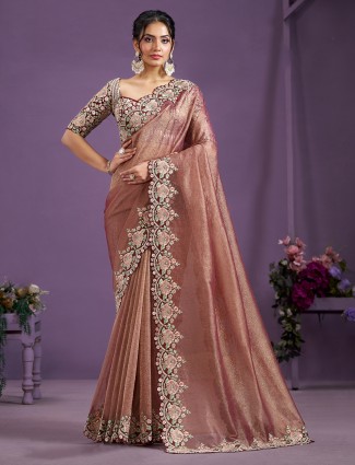 Banarasi silk peach saree for wedding
