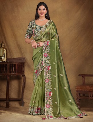 Latest pista green tissue silk saree