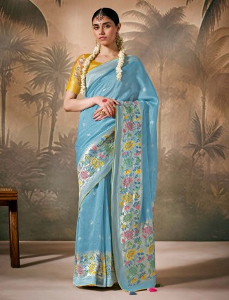 Sky blue banarasi silk saree