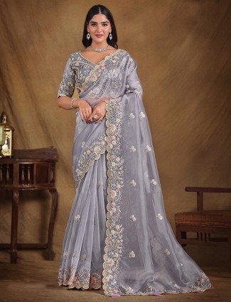 Newest grey organza saree