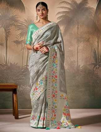 Grey banarasi silk saree for festive