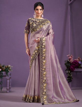 Tissue silk lilac purple saree for wedding