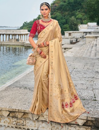 Classy dark beige color kanjivaram silk saree