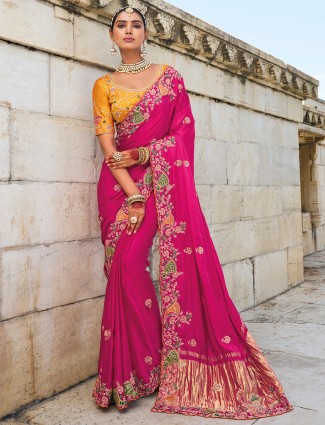 Rani color gaji and satin silk saree