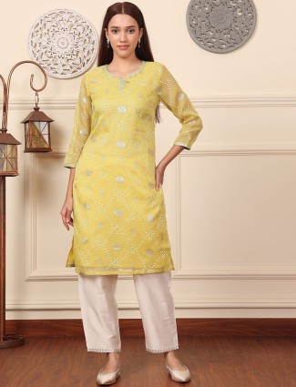 Vibrant yellow casual cotton kurti for women