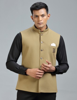 Light khaki glow subtle sophisticated waistcoat for men