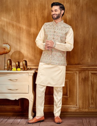 Elegant cream embroidered waistcoat set for special occasions