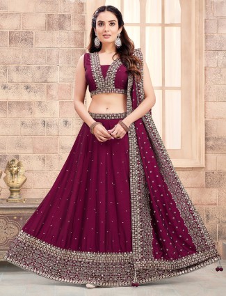 Beautiful wine silk wedding style lehenga choli