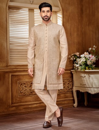 Dusty peach raw silk jacket style indowestern