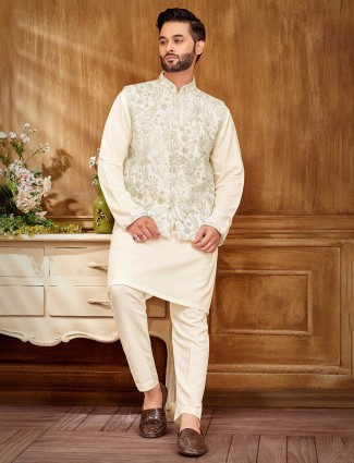 Cream embroidered waistcoat set for weddings and festivals