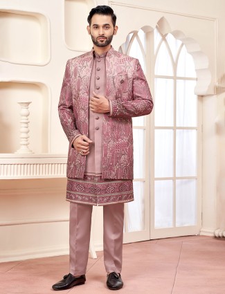 Radiant pink terry rayon indowestern for wedding elegance